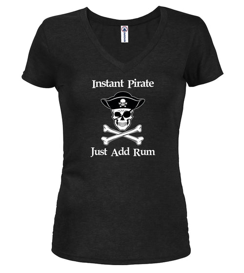 Black Instant Pirate Just Add Rum Juniors V-Neck T-Shirt