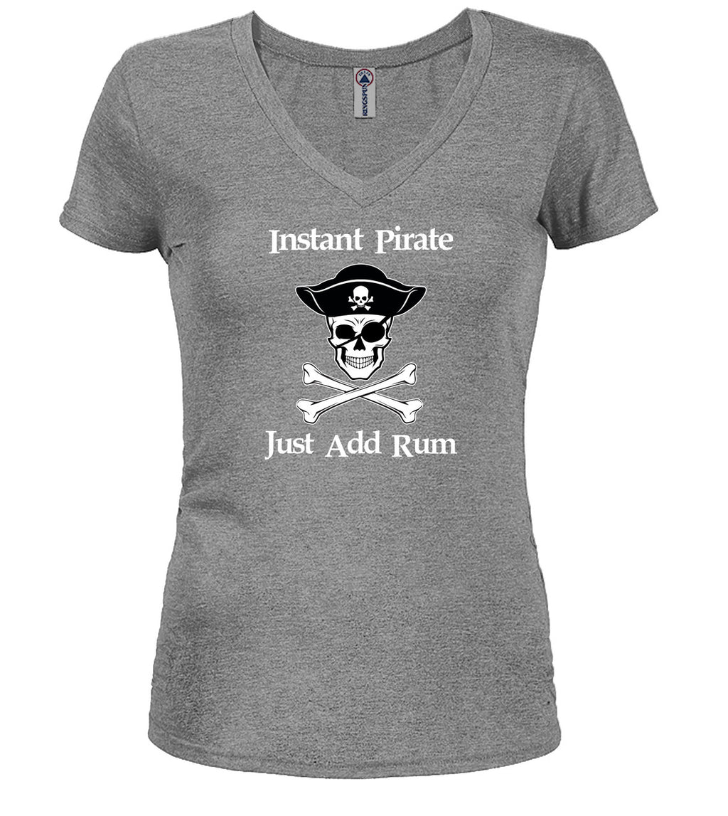 Gray Instant Pirate Just Add Rum Juniors V-Neck T-Shirt