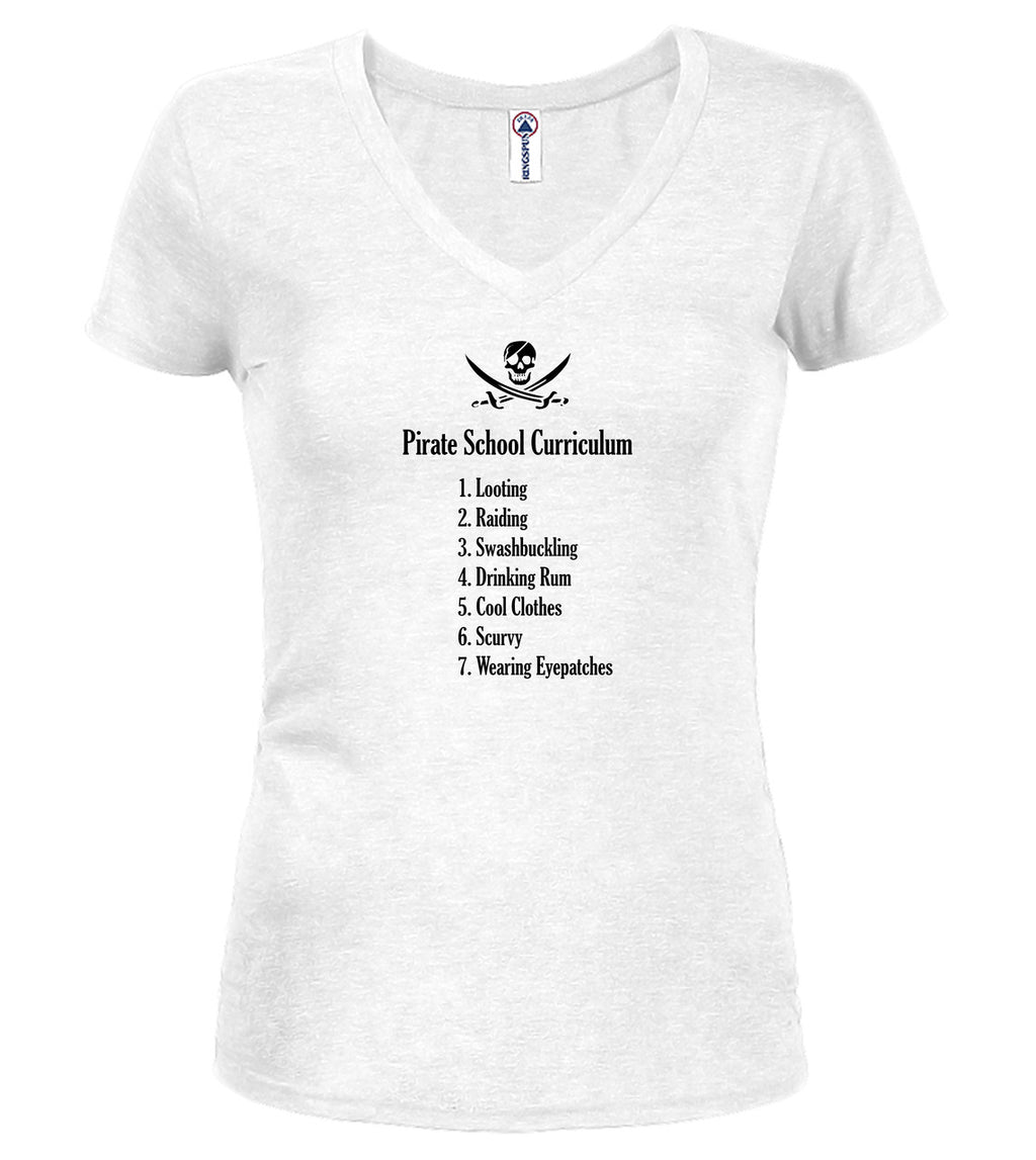 White Pirate School Curriculum Juniors V-Neck T-Shirt