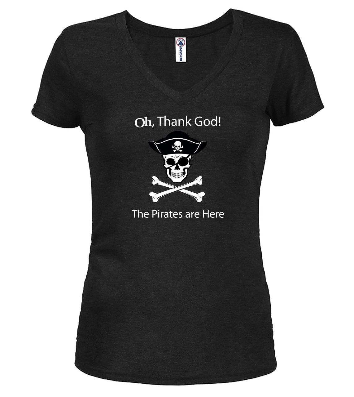 Black The Pirates are Here Juniors V-Neck T-Shirt