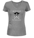 Gray The Pirates are Here Juniors V-Neck T-Shirt