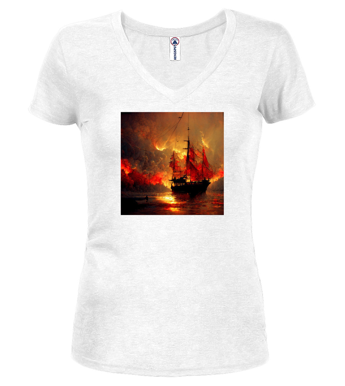 White Burning pirate Juniors V-Neck T-Shirt