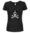 Black Pirate Jolly Roger Juniors V-Neck T-Shirt