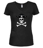 Black Pirate Jolly Roger Juniors V-Neck T-Shirt