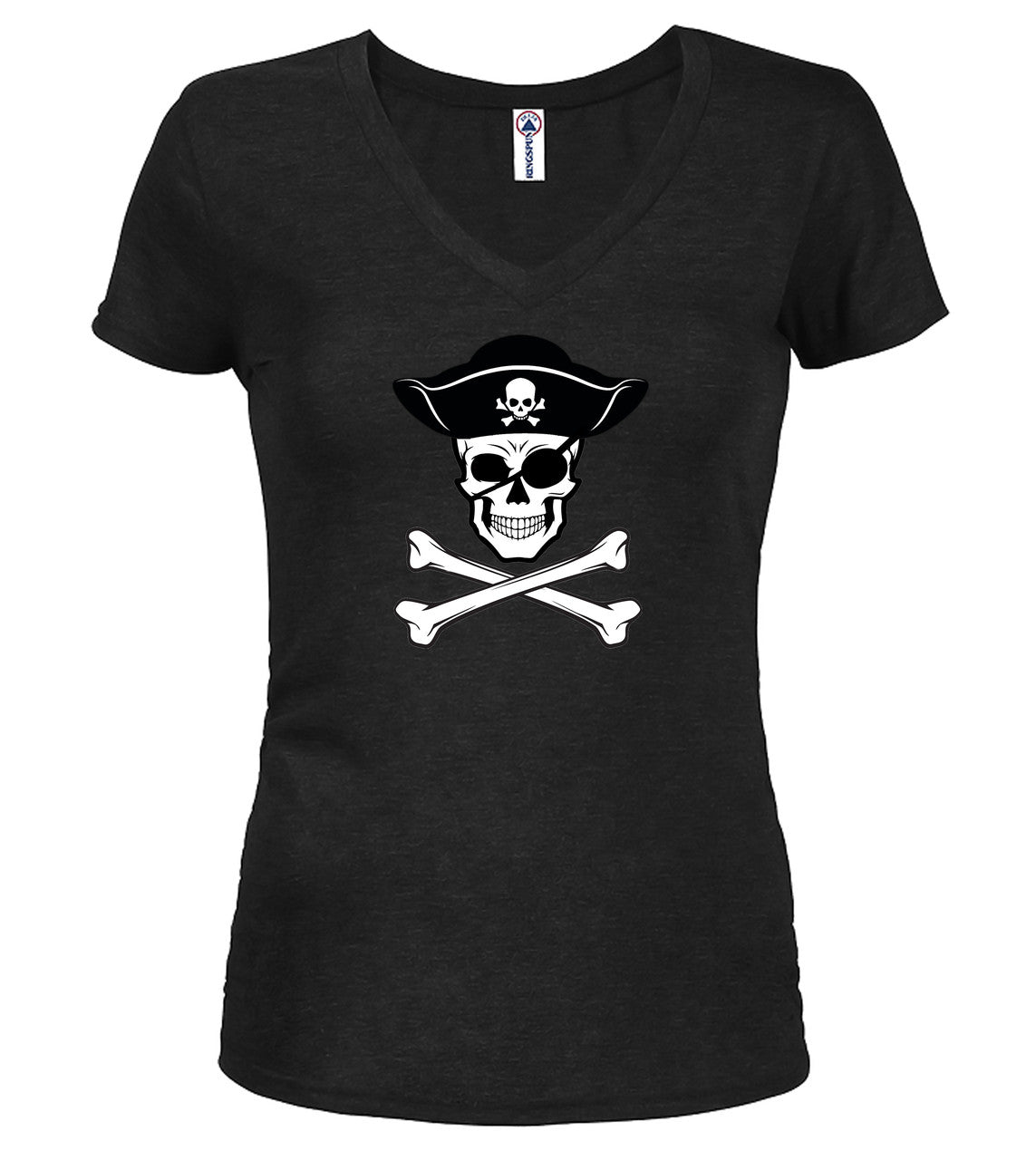Black Pirate Jolly Roger Juniors V-Neck T-Shirt