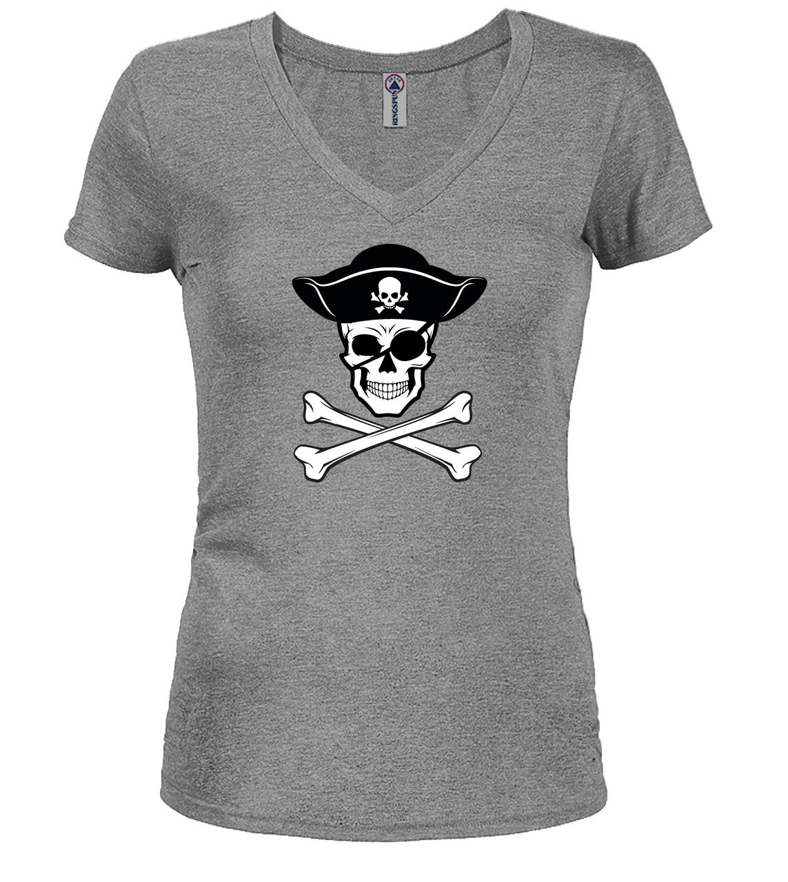 Gray Pirate Jolly Roger Juniors V-Neck T-Shirt