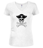 White Pirate Jolly Roger Juniors V-Neck T-Shirt