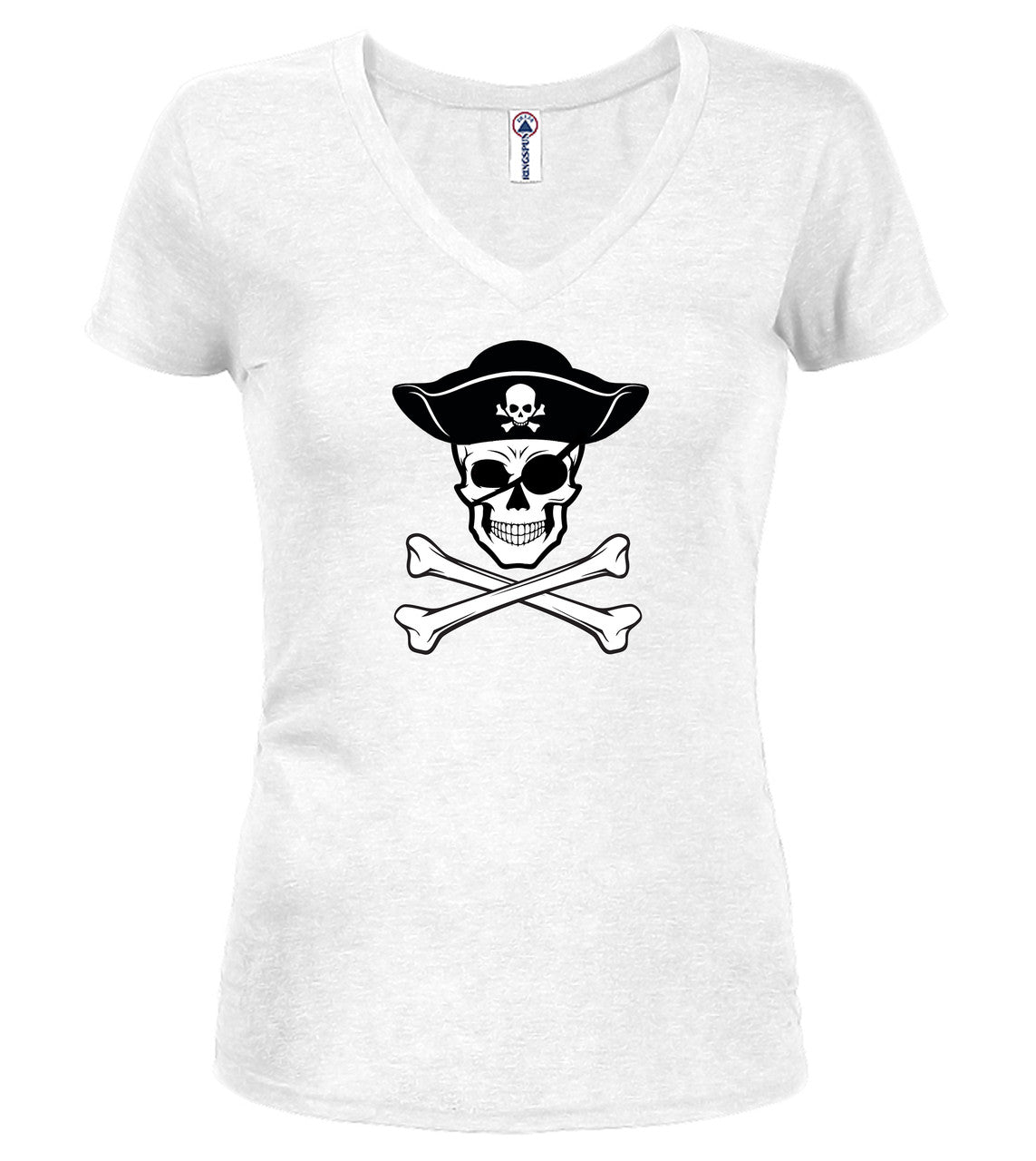 White Pirate Jolly Roger Juniors V-Neck T-Shirt