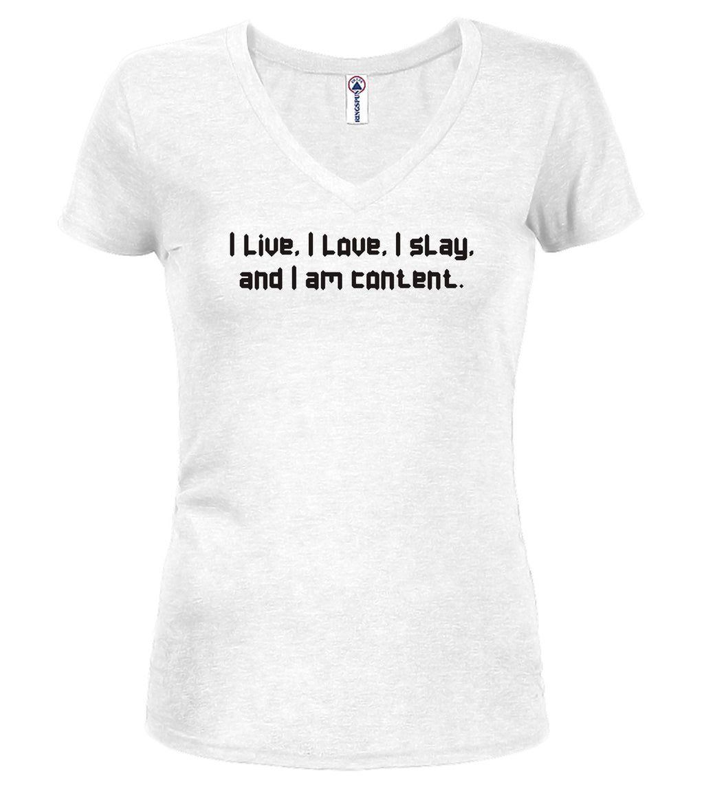 White I Live Juniors V-Neck T-Shirt