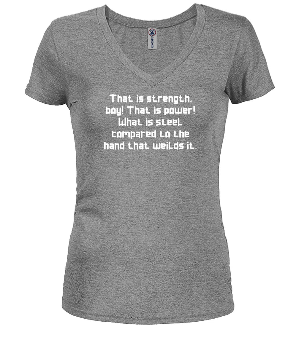 Gray The Strength of Steel Juniors V-Neck T-Shirt