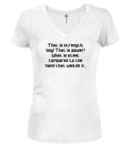 White The Strength of Steel Juniors V-Neck T-Shirt