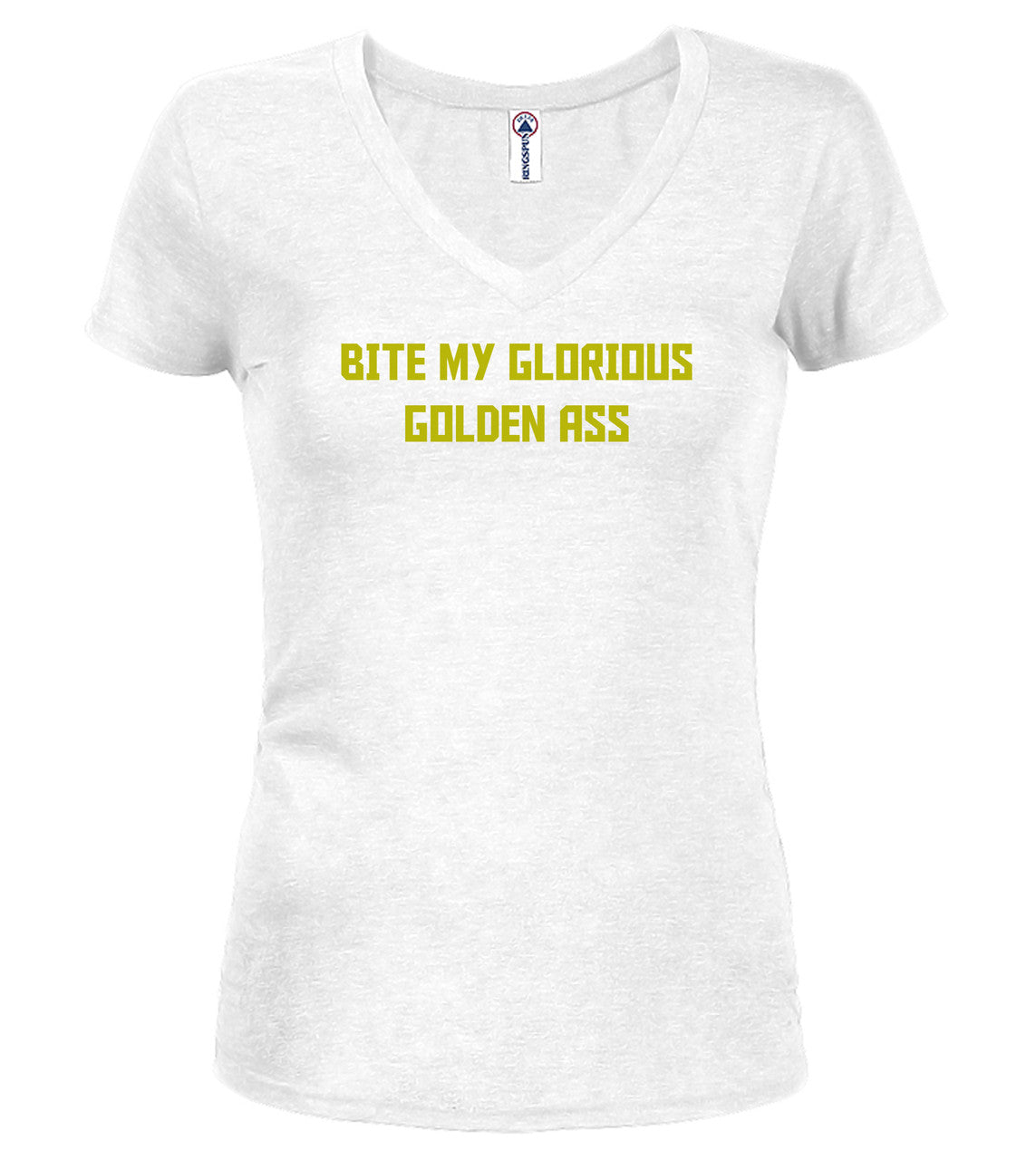 White Bite My Glorious Golden Ass Juniors V-Neck T-Shirt