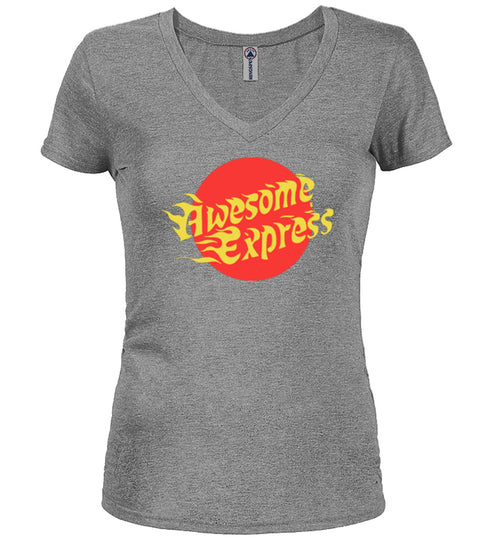 Gray Awesome Express Juniors V-Neck T-Shirt