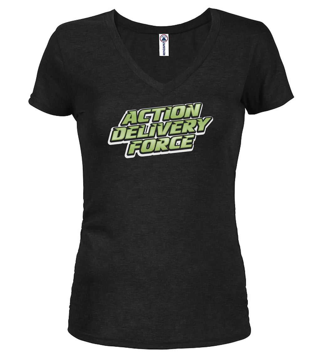 Black Action Delivery Force Juniors V-Neck T-Shirt