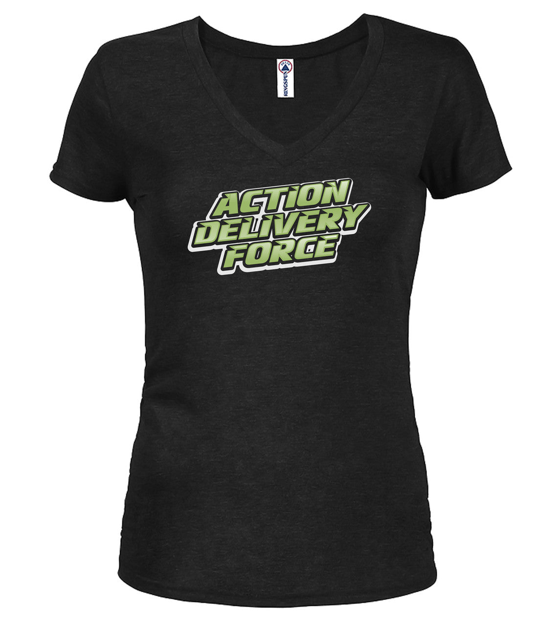 Black Action Delivery Force Juniors V-Neck T-Shirt
