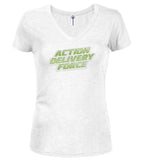 White Action Delivery Force Juniors V-Neck T-Shirt