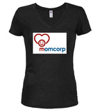Black Momcorp Logo Juniors V-Neck T-Shirt