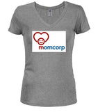 Gray Momcorp Logo Juniors V-Neck T-Shirt