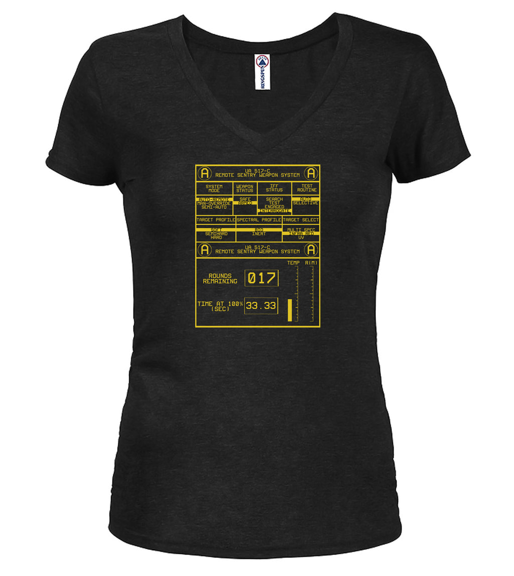 Black Remote Sentry Control Juniors V-Neck T-Shirt