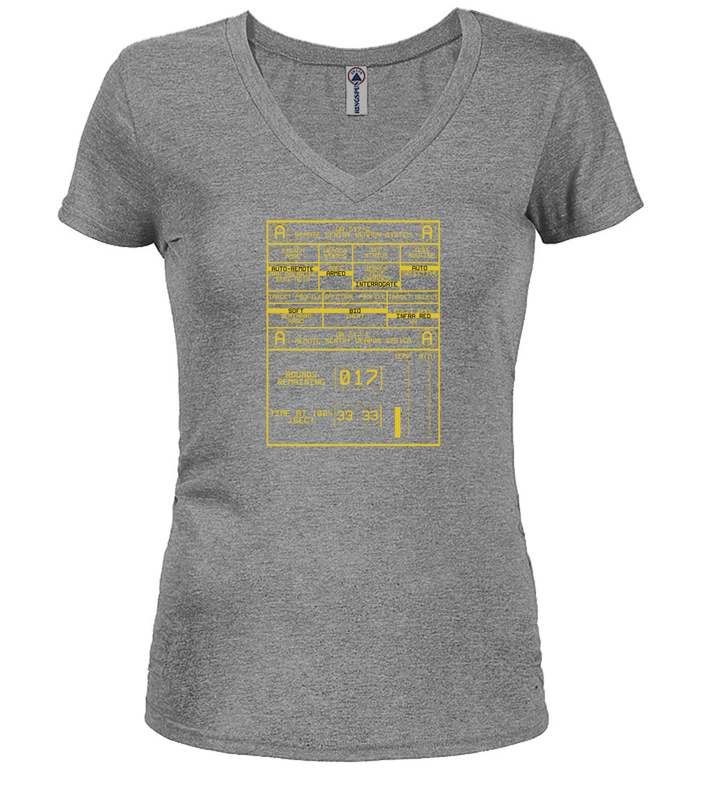 Gray Remote Sentry Control Juniors V-Neck T-Shirt