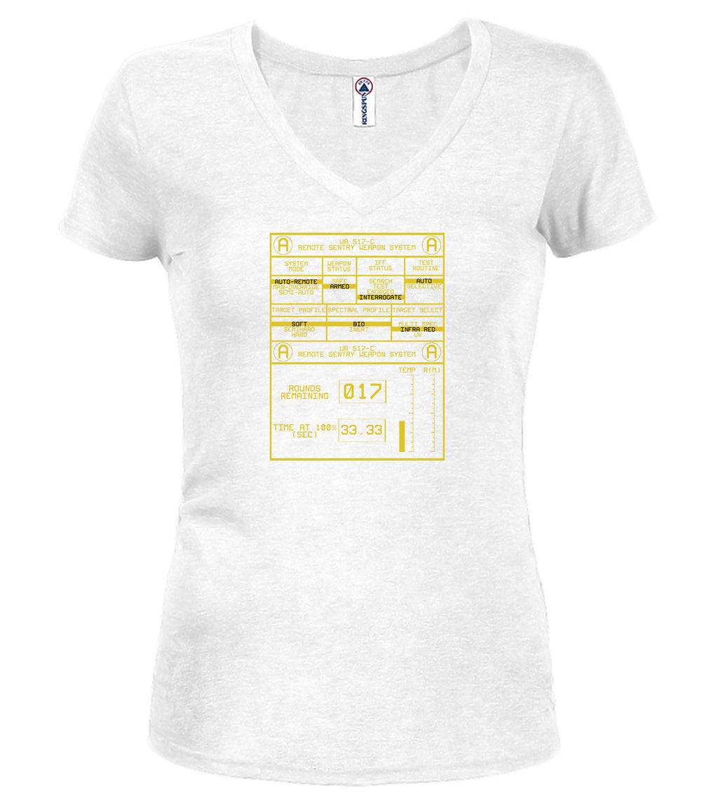 White Remote Sentry Control Juniors V-Neck T-Shirt