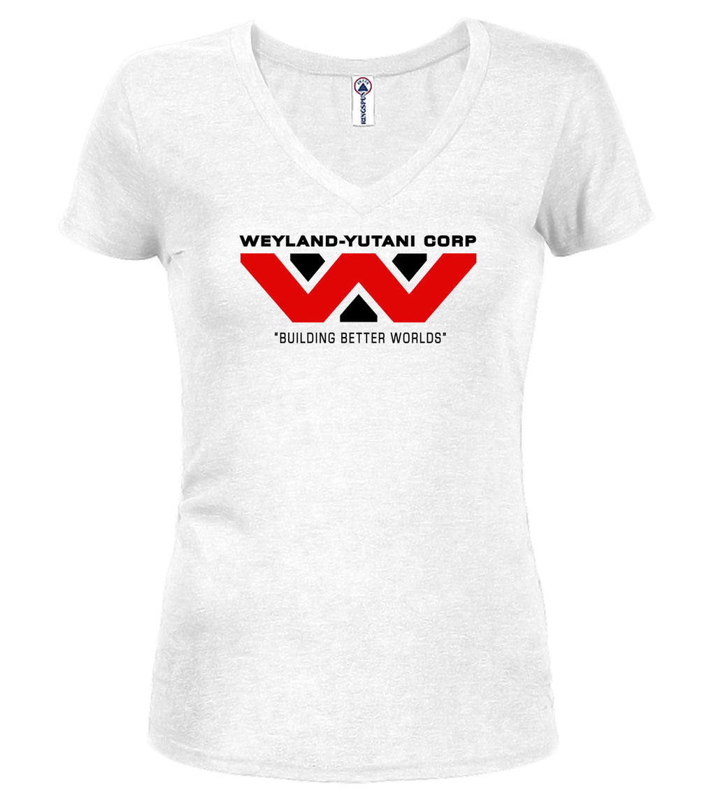 White Corporate Logo Alt Juniors V-Neck T-Shirt