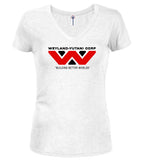 White Corporate Logo Alt Juniors V-Neck T-Shirt