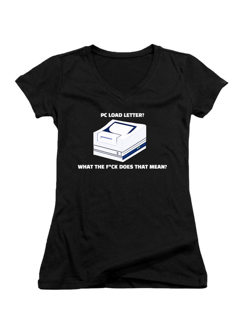 Black PC Load Letter? Juniors V-Neck T-Shirt
