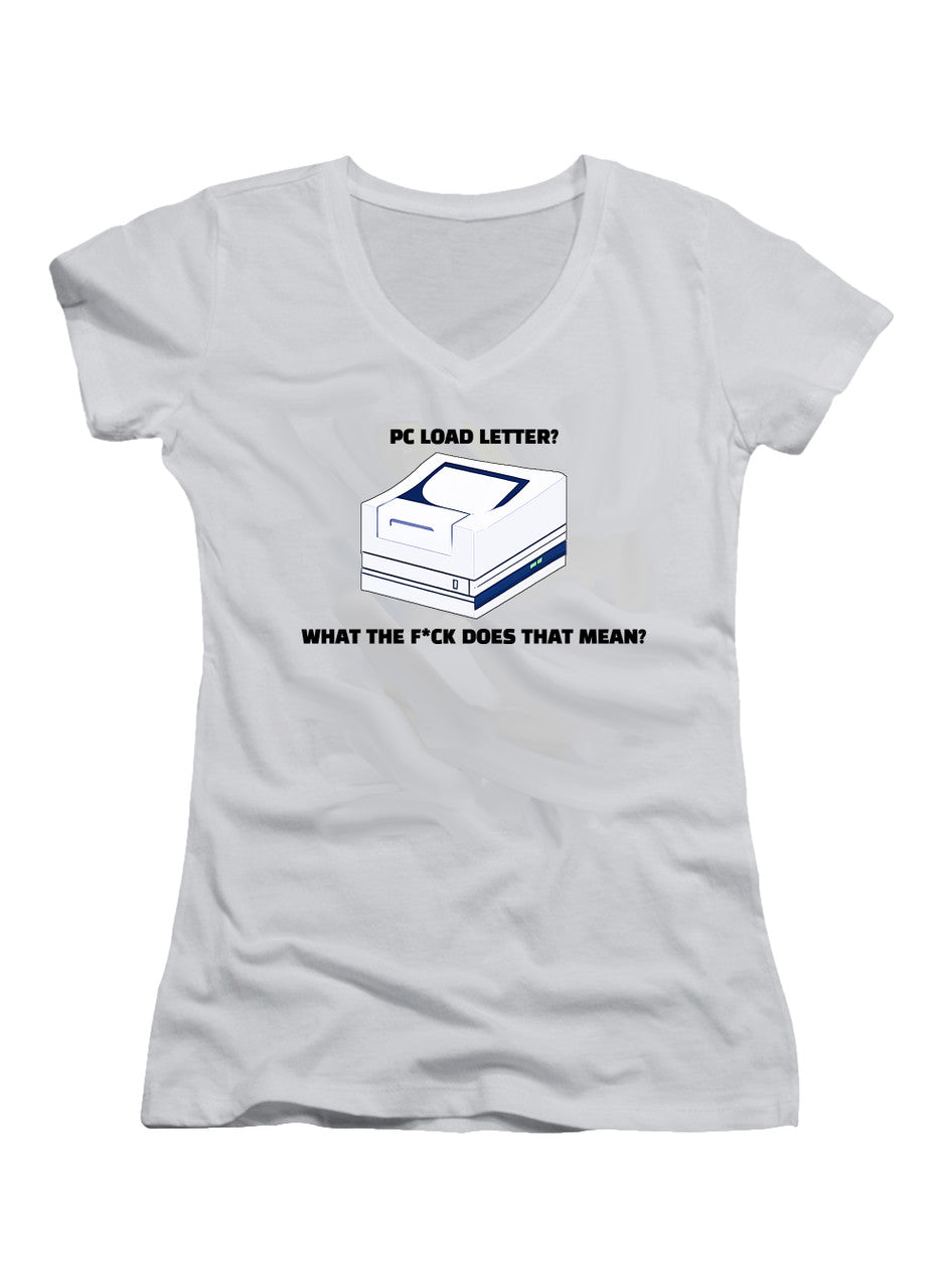 White PC Load Letter? Juniors V-Neck T-Shirt