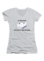 White PC Load Letter? Juniors V-Neck T-Shirt
