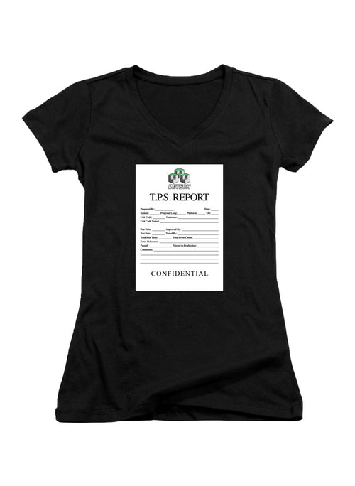 Black TPS Report Juniors V-Neck T-Shirt