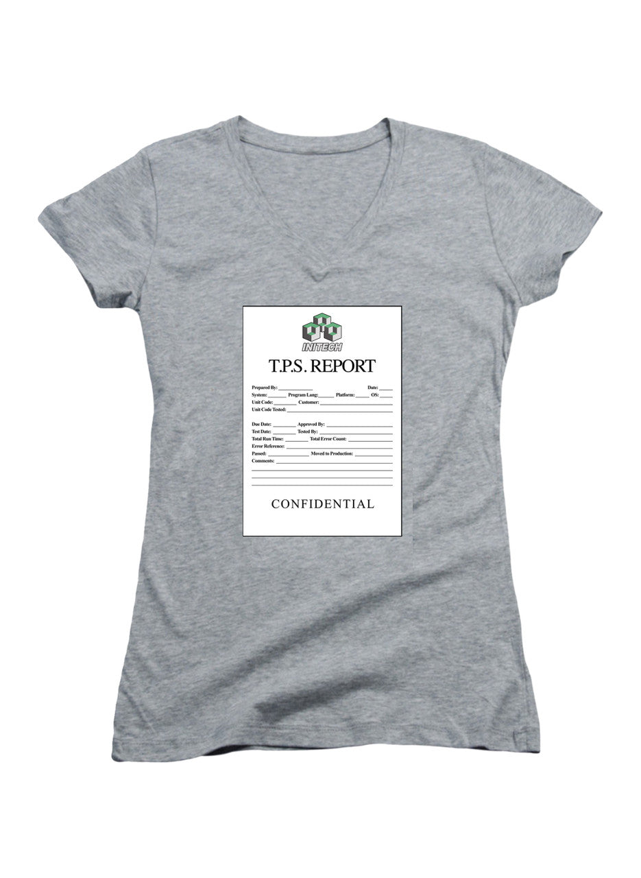 Gray TPS Report Juniors V-Neck T-Shirt
