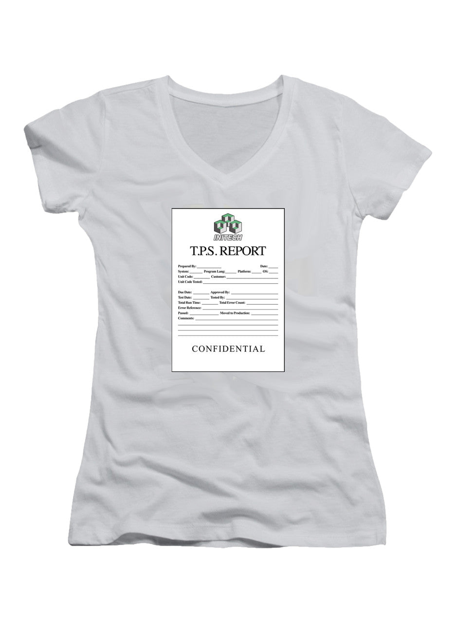 White TPS Report Juniors V-Neck T-Shirt