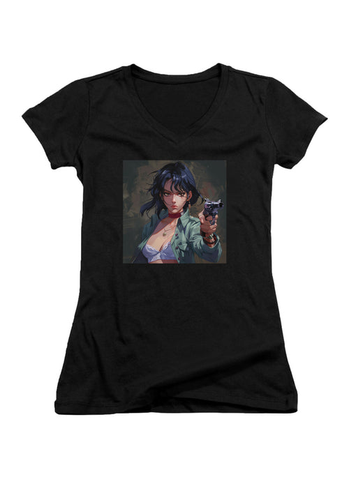 Black Gun in the Hand Juniors V-Neck T-Shirt