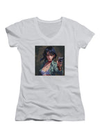 White Gun in the Hand Juniors V-Neck T-Shirt