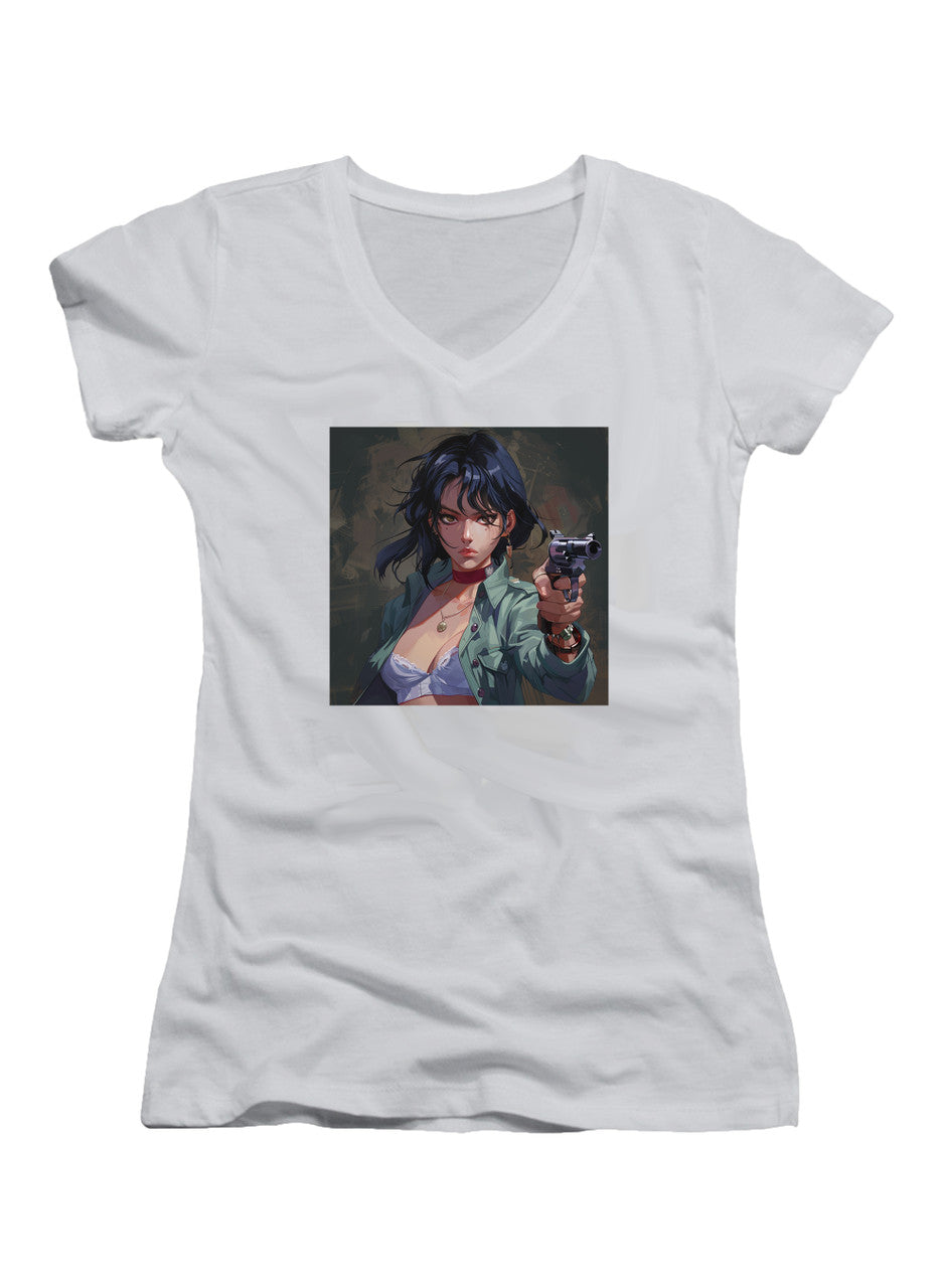 White Gun in the Hand Juniors V-Neck T-Shirt