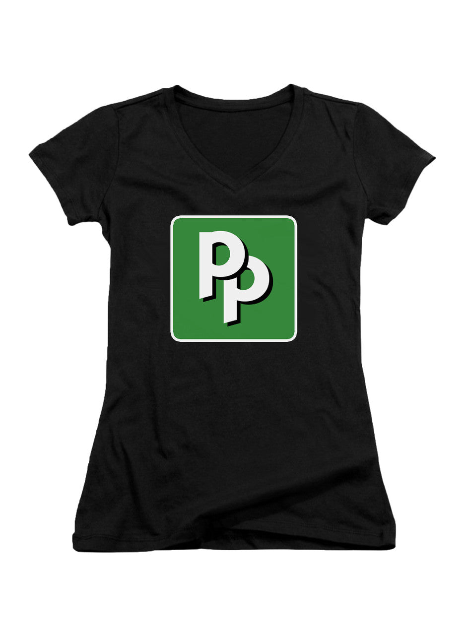Black Pied Piper PP Logo Juniors V-Neck T-Shirt