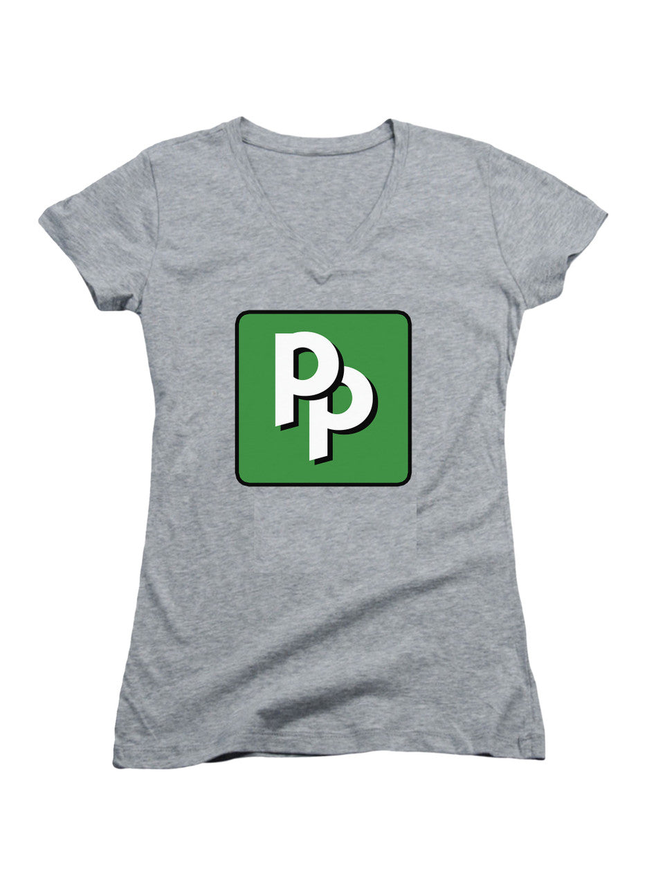 Gray Pied Piper PP Logo Juniors V-Neck T-Shirt