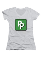 White Pied Piper PP Logo Juniors V-Neck T-Shirt