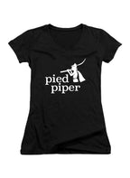 Black Pied Piper Juniors V-Neck T-Shirt