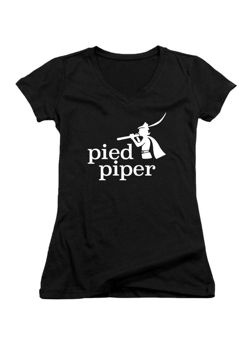 Black Pied Piper Juniors V-Neck T-Shirt