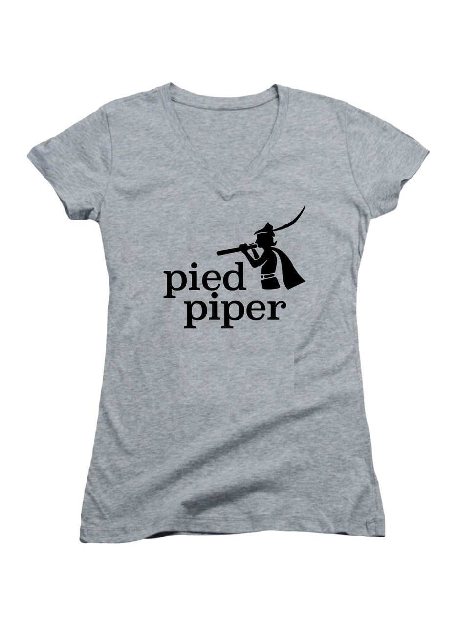 Gray Pied Piper Juniors V-Neck T-Shirt