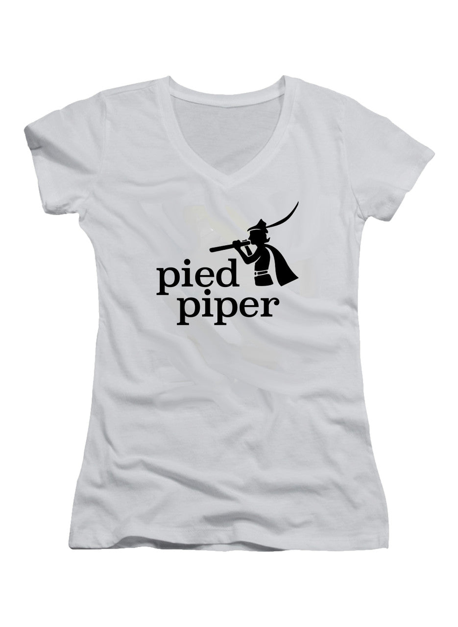 White Pied Piper Juniors V-Neck T-Shirt