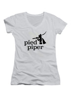 White Pied Piper Juniors V-Neck T-Shirt