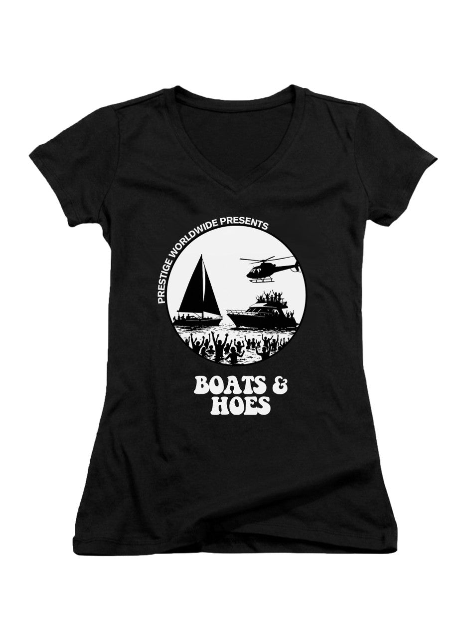 Black Boats & Hoes Juniors V-Neck T-Shirt