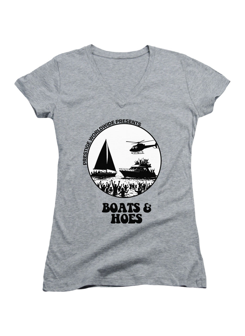 Gray Boats & Hoes Juniors V-Neck T-Shirt