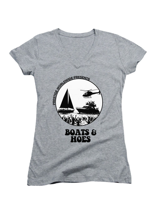 Gray Boats & Hoes Juniors V-Neck T-Shirt