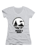 White Boats & Hoes Juniors V-Neck T-Shirt