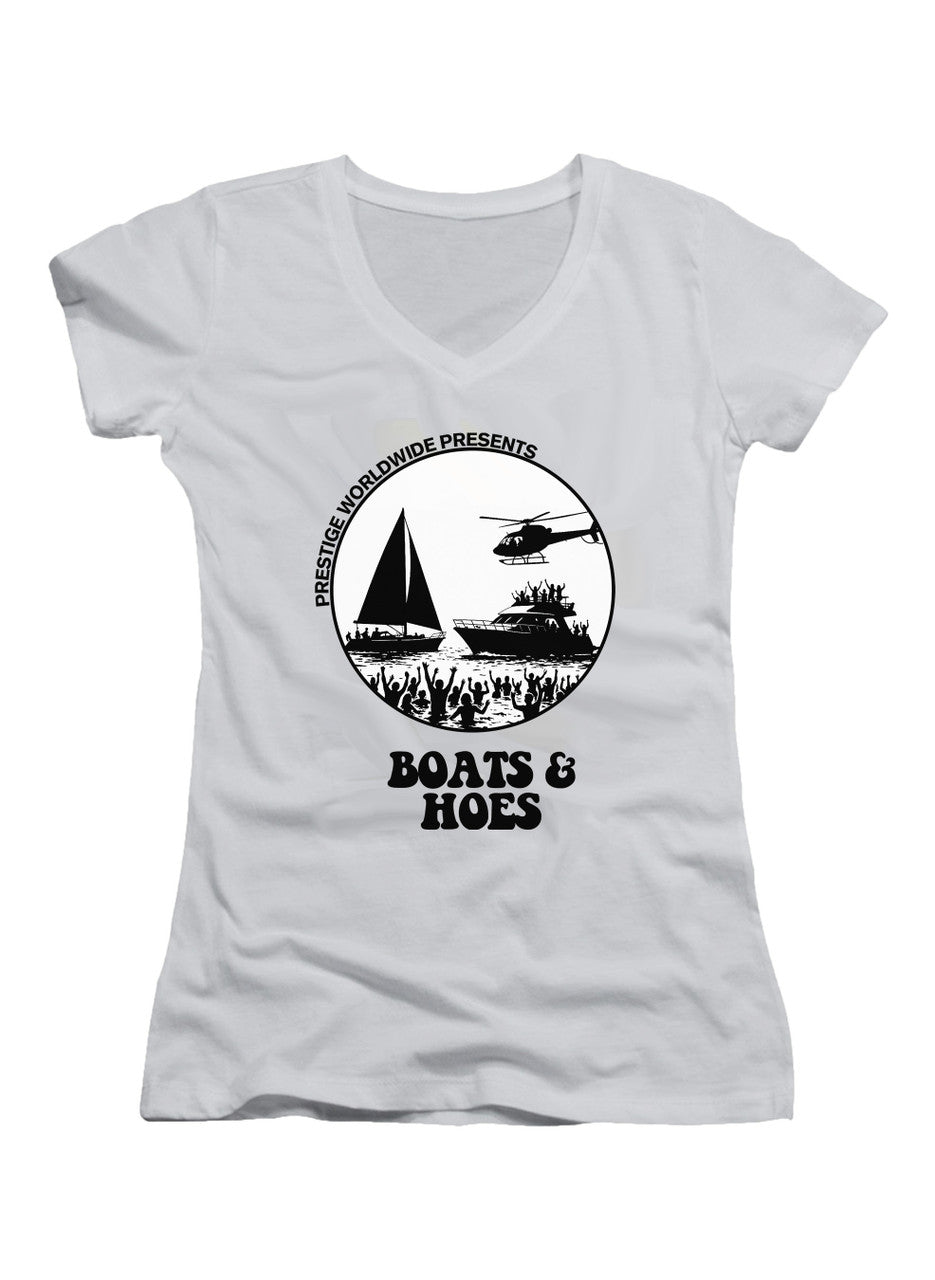 White Boats & Hoes Juniors V-Neck T-Shirt