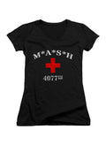 Black MASH 4077 Logo Juniors V-Neck T-Shirt